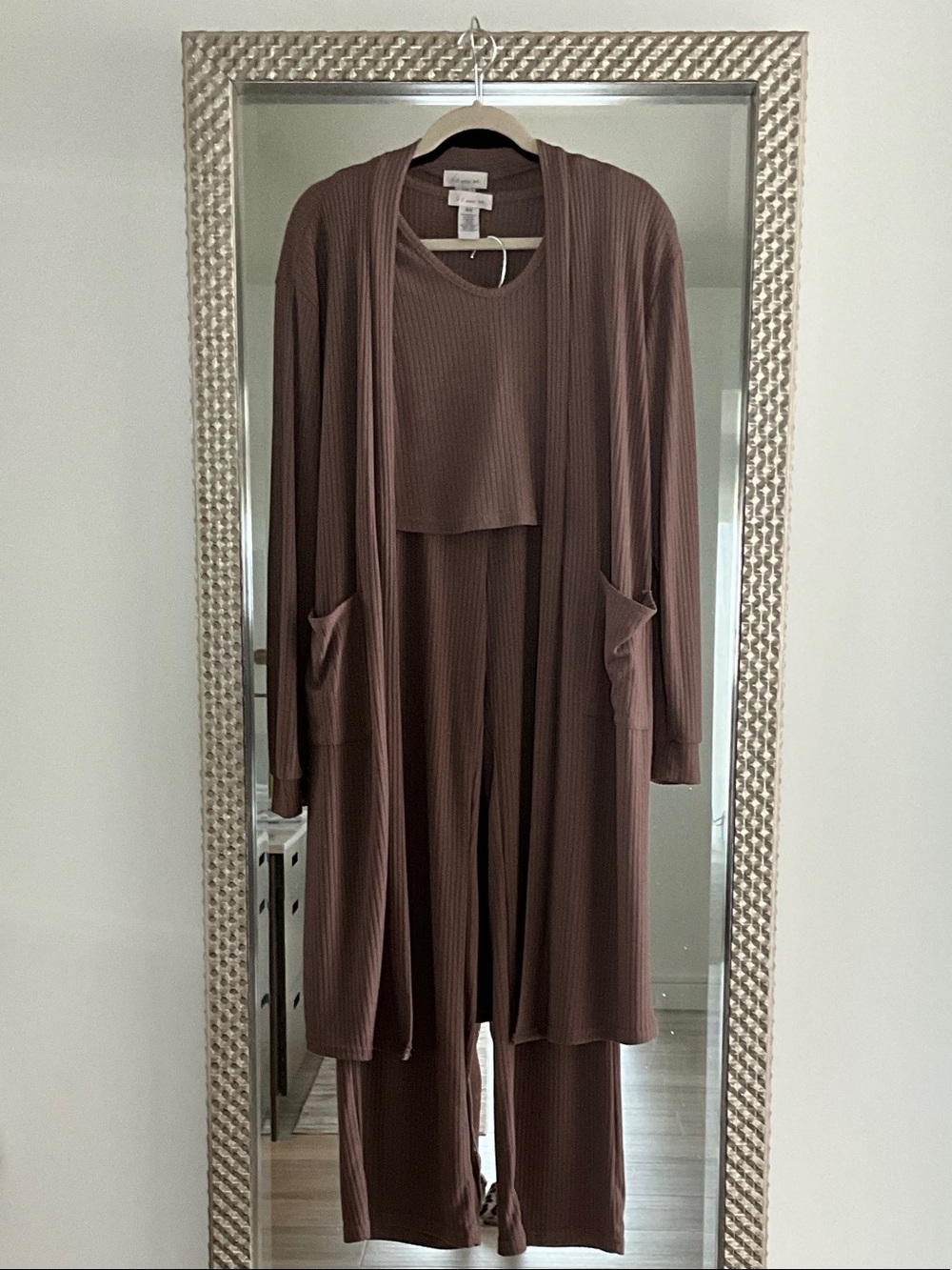 3-Piece Ribbed Lounge Set in Mauve Brown